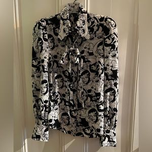 NWOT Marc Jacobs Cartoon Head Silk Blouse with tie neck